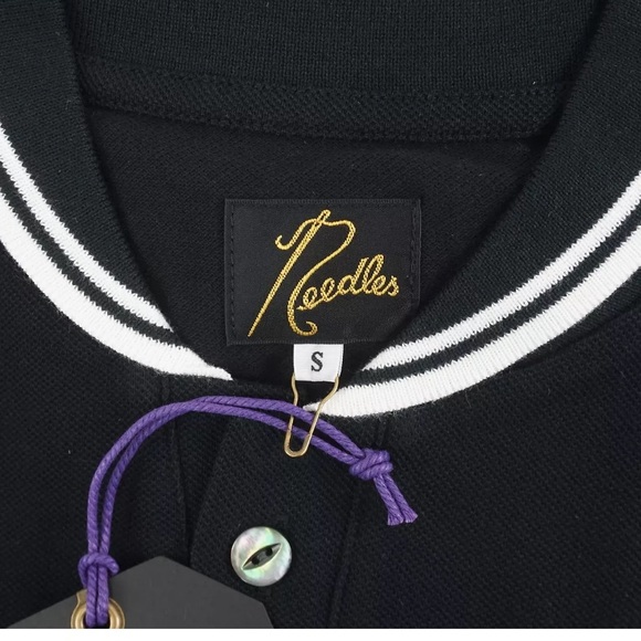 Needles Stripe Collar Embroidered Butterfly Polo In Black - Size  S/ M/L - Picture 4 of 14